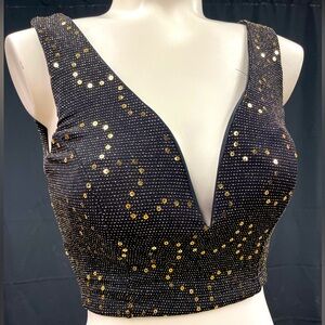 NEW! Celine by Champion black crop top with sparkly gold embellishments small